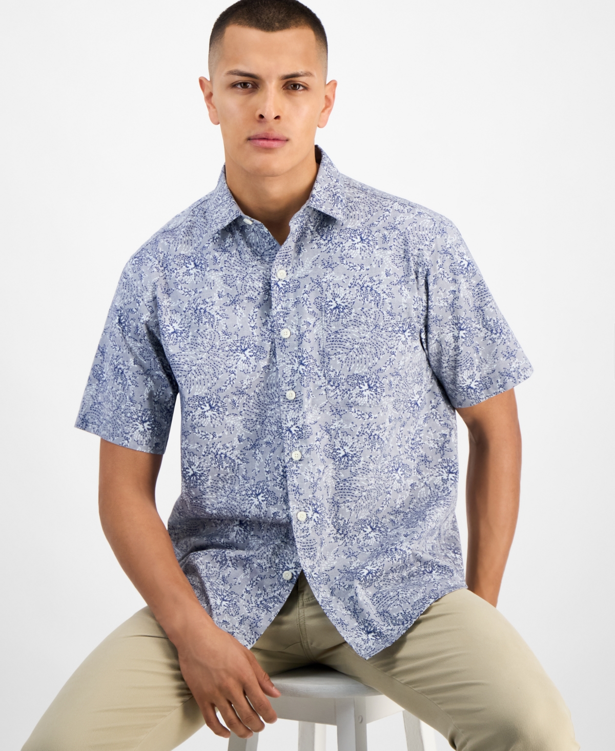 Tommy Bahama Men's Tropical Twilight Cotton Chambray Shirt In Blue