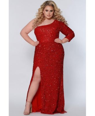 Women's One-Shoulder Long Sleeve Sequin Gown