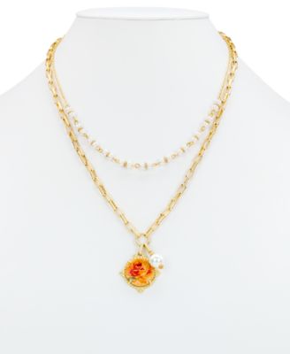 Beaded Gold-Tone Double Strand Necklace, 18" + 3" extender