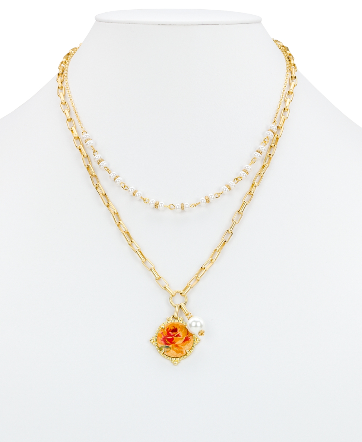 Patricia Nash Beaded Gold-tone Double Strand Necklace, 18" + 3" Extender In Gray