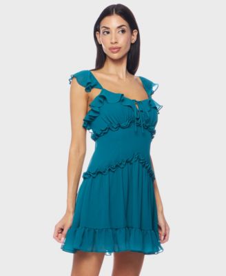 Juniors' Flutter-Strap Chiffon Tiered A-Line Mini Dress