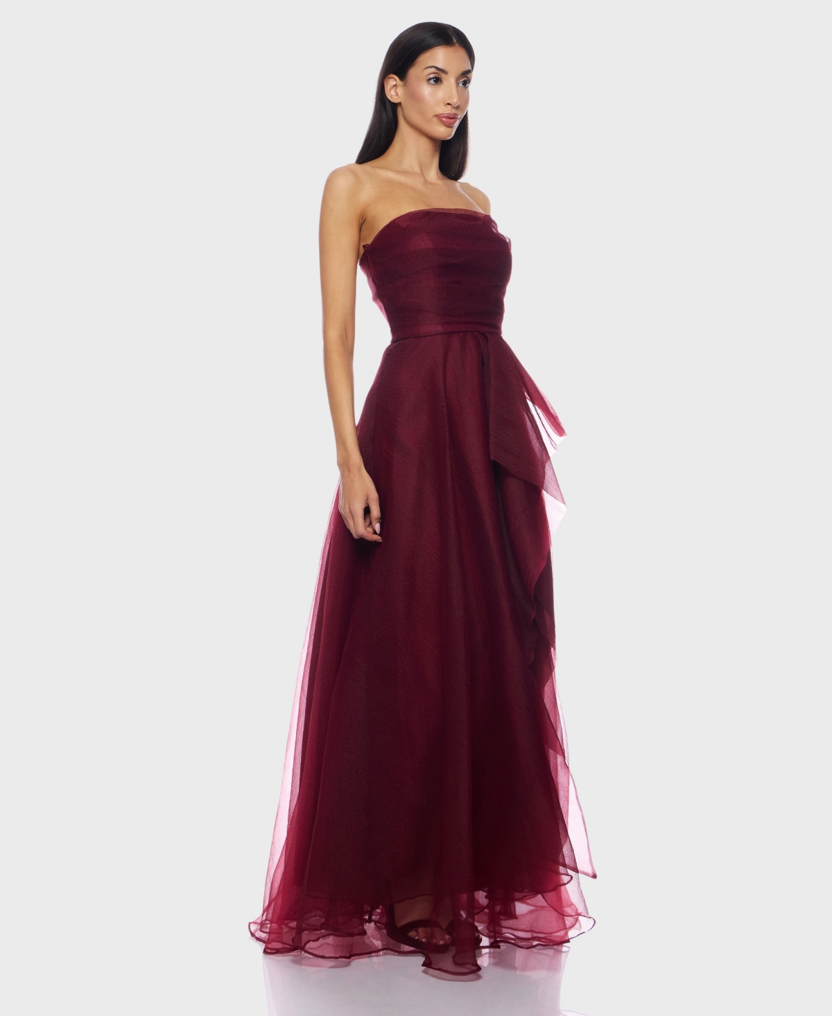 B Darlin Juniors' Asymmetric Drape Strapless Ball Gown, Created For Macy's In Burgundy