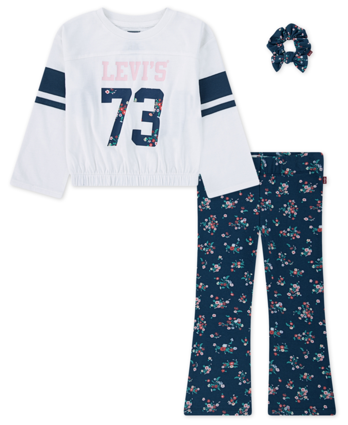 Levi's Toddler Girls 3-piece Cinched Top, Flared Leggings And Scrunchie Set In White