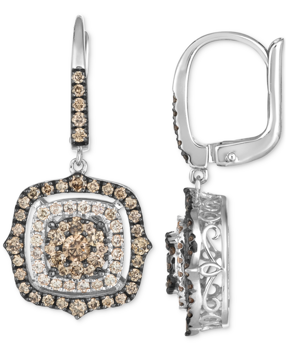 Le Vian Chocolate Diamond & Nude Diamond Halo Cluster Leverback Drop Earrings (1-1/2 Ct. T.w.) In 14k Rose G In Gold