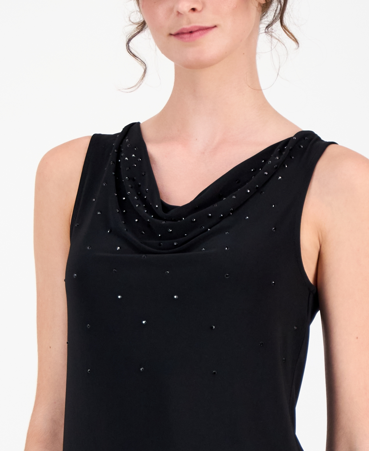 Anne Klein Women's Embellished Cowl-neck Tank In Black