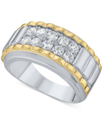 Macy's - Men's Diamond Two Row Ridge Texture Band (1 ct. t.w.) in 10k Two-Tone Gold