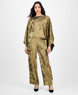 Petite Metallic Crepe Wide-Leg Pull-On Pants