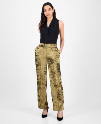 Anne Klein - Women's Metallic Crepe High-Rise Wide-Leg Pants