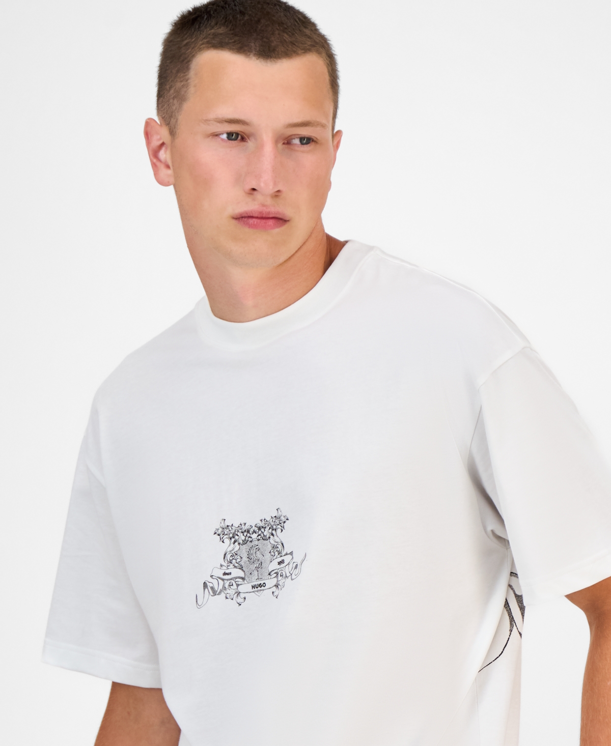 Hugo Boss Men's Duarms Oversized Short Sleeve Crewneck Graphic T-shirt In White