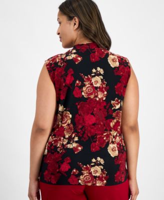 Plus Size Printed Sleeveless Faux-Wrap Top