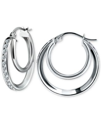 Giani Bernini - Cubic Zirconia Square Double Small Hoop Earrings in Sterling Silver, 0.75"