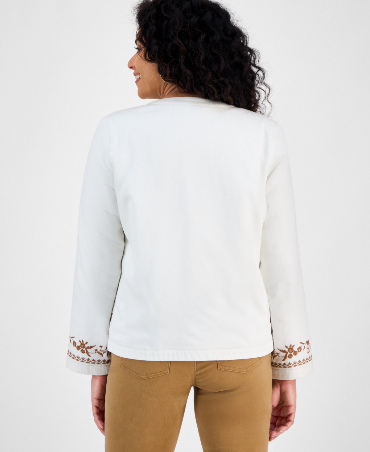 Style & Co Petite Embroidered Edge Jacket, Macy's Exclusive In White