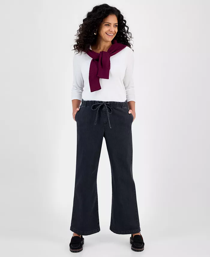 Petite High-Rise Pull-On Wide-Leg  Jeans