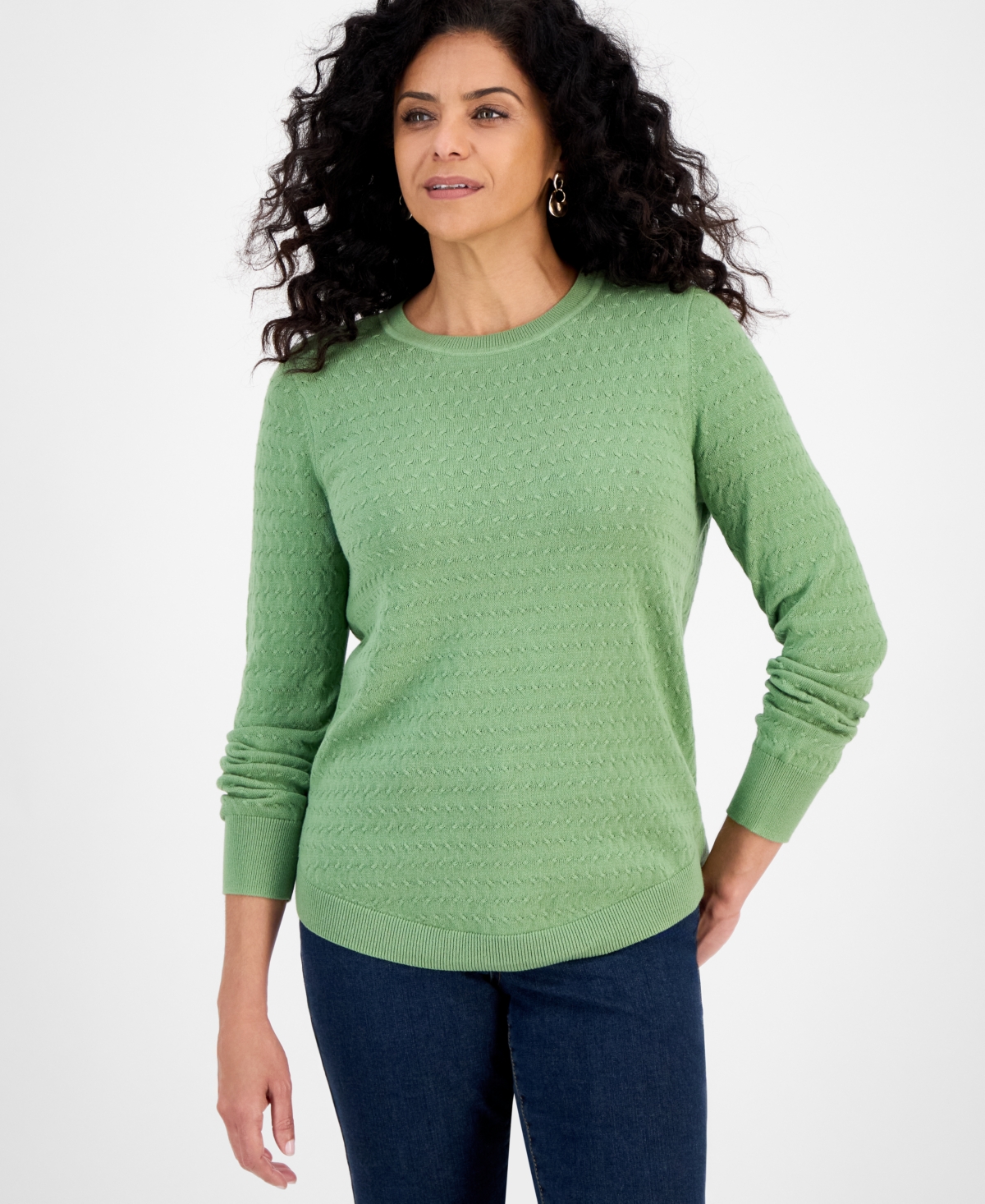 Style & Co Women's Curved-Hem Cotton Pullover Sweater, Macy's Exclusive