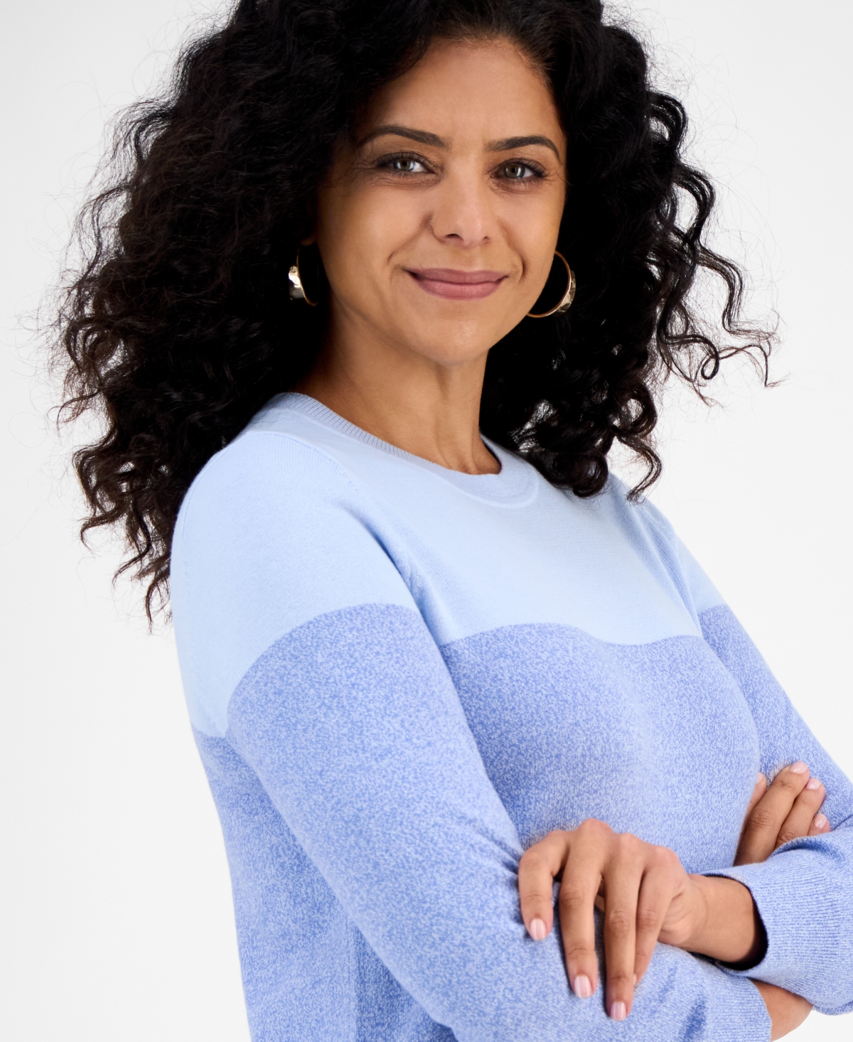 Style & Co Women's Crewneck Cotton Colorblocked Sweater, Created for Macy's