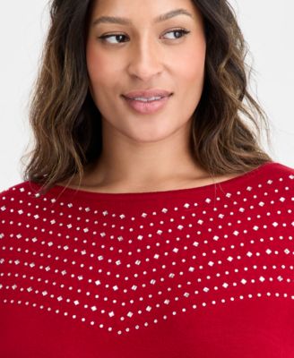 Plus Size Embellished Boat-Neck Sweater