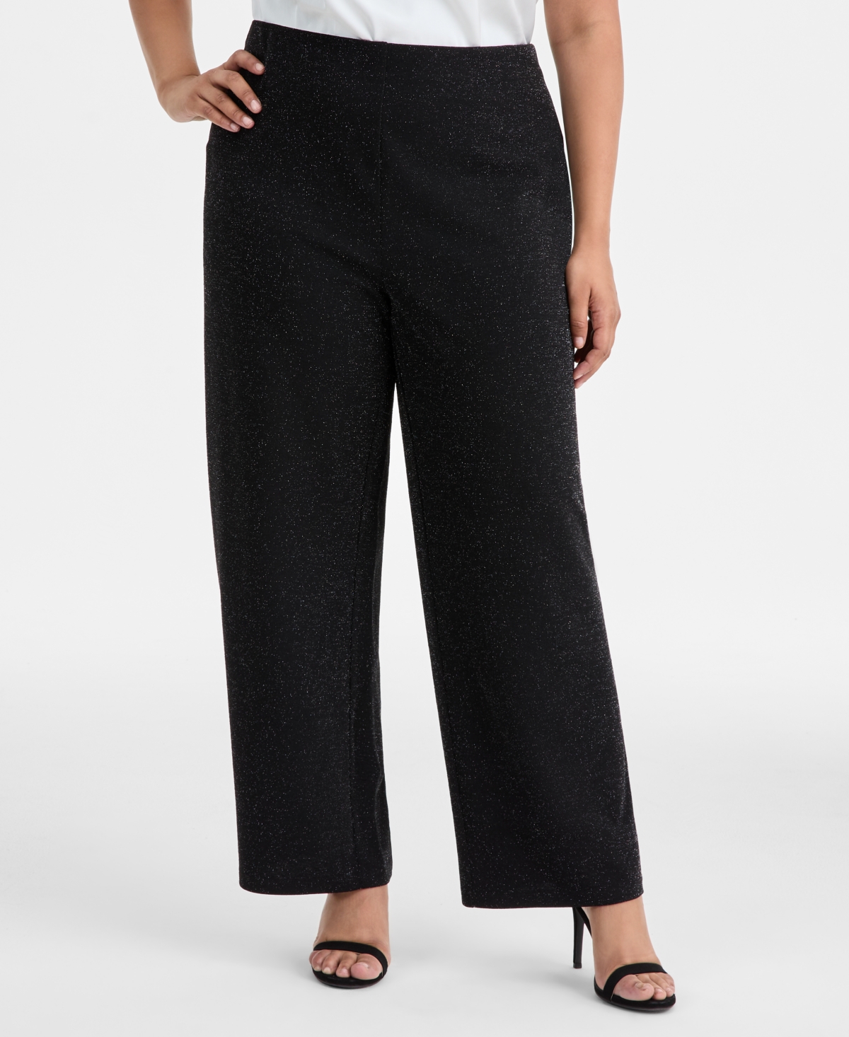 Ak Anne Klein Plus Size Wide-leg Knit Pull-on Pants In Black