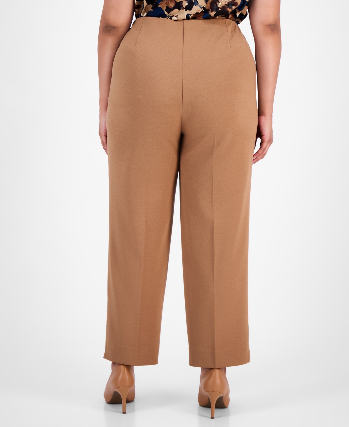 Anne Klein Plus Size High-rise Pull-on Straight-leg Ankle Pants In Brown