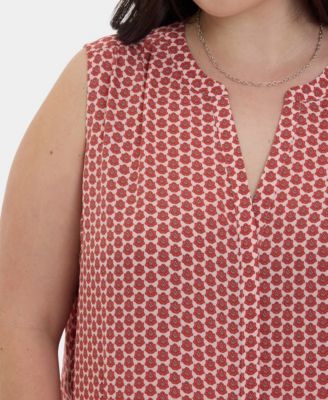 Plus Size Sleeveless Pintuck Split Neck Top