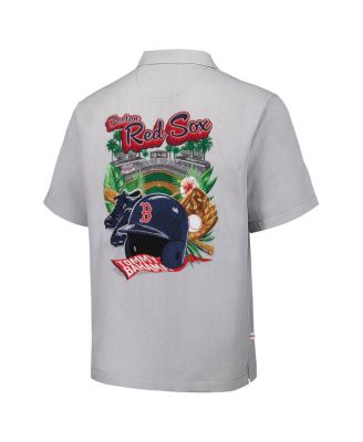 Men's Gray Boston Red Sox Hit and Run Silk Camp Button-Up Shirt