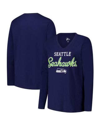 G-III 4Her by Carl Banks - Women's College Navy Seattle Seahawks Post Season Long Sleeve V-Neck T-Shirt