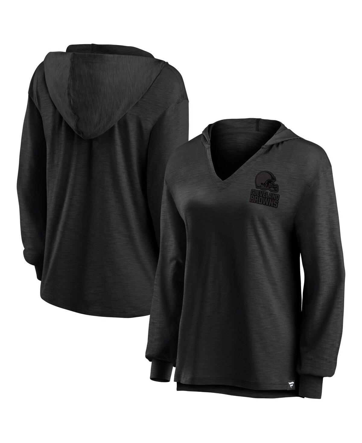 Women's Cleveland Browns Blackout Slub Hoodie V-Neck Long Sleeve T-Shirt - Black
