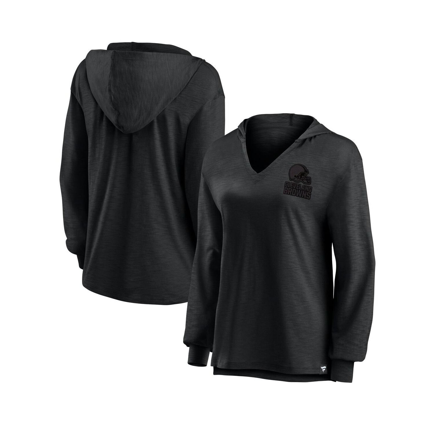 Women's Cleveland Browns Blackout Slub Hoodie V-Neck Long Sleeve T-Shirt
