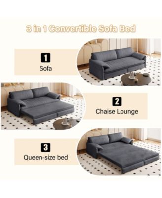 66" Queen Pull Out Sofa Bed 3-in-1 Convertible Sleeper Sofa
