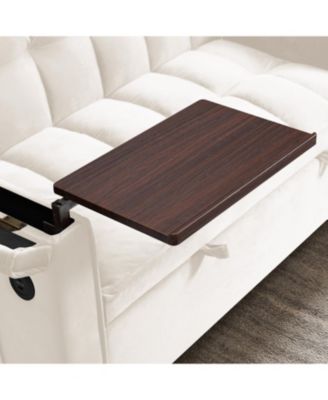 Foldable Velvet Sofa Bed with USB Desk (Beige)