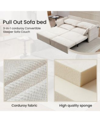 Pull-Out Corduroy Sleeper Sofa Bed w/ Storage & USB