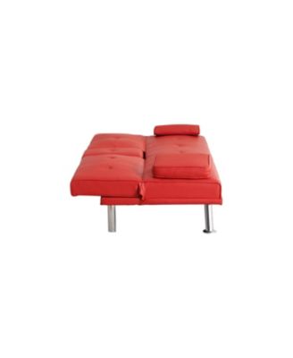 Red Leather Double Folding Sofa Bed with Table