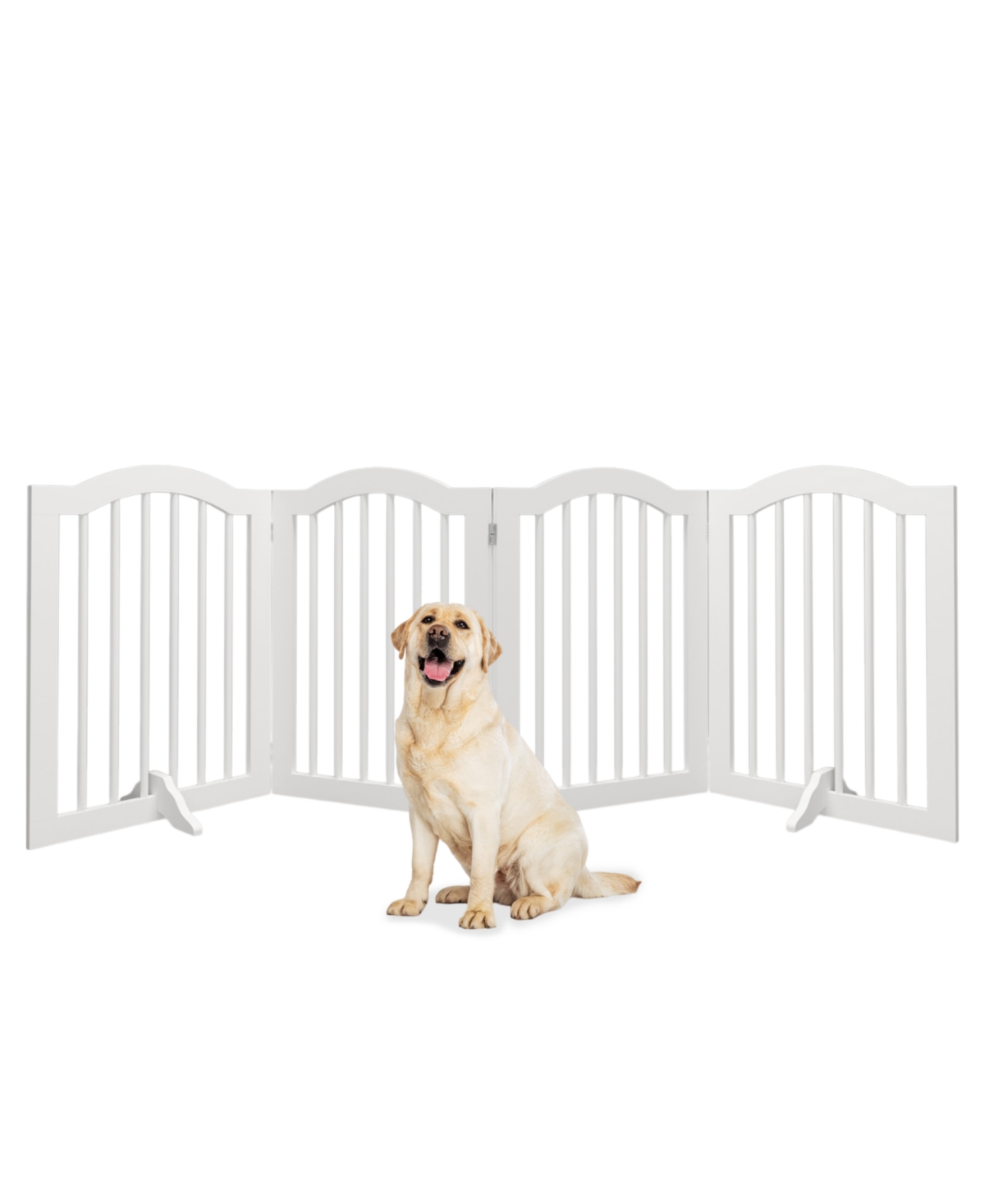 Tall Foldable Wooden Pet Gate with Support Feet - White