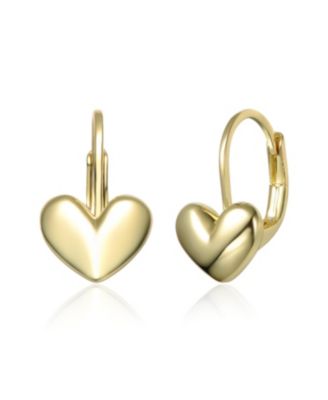 14K Gold Plated Heart Drop Leverback Earrings