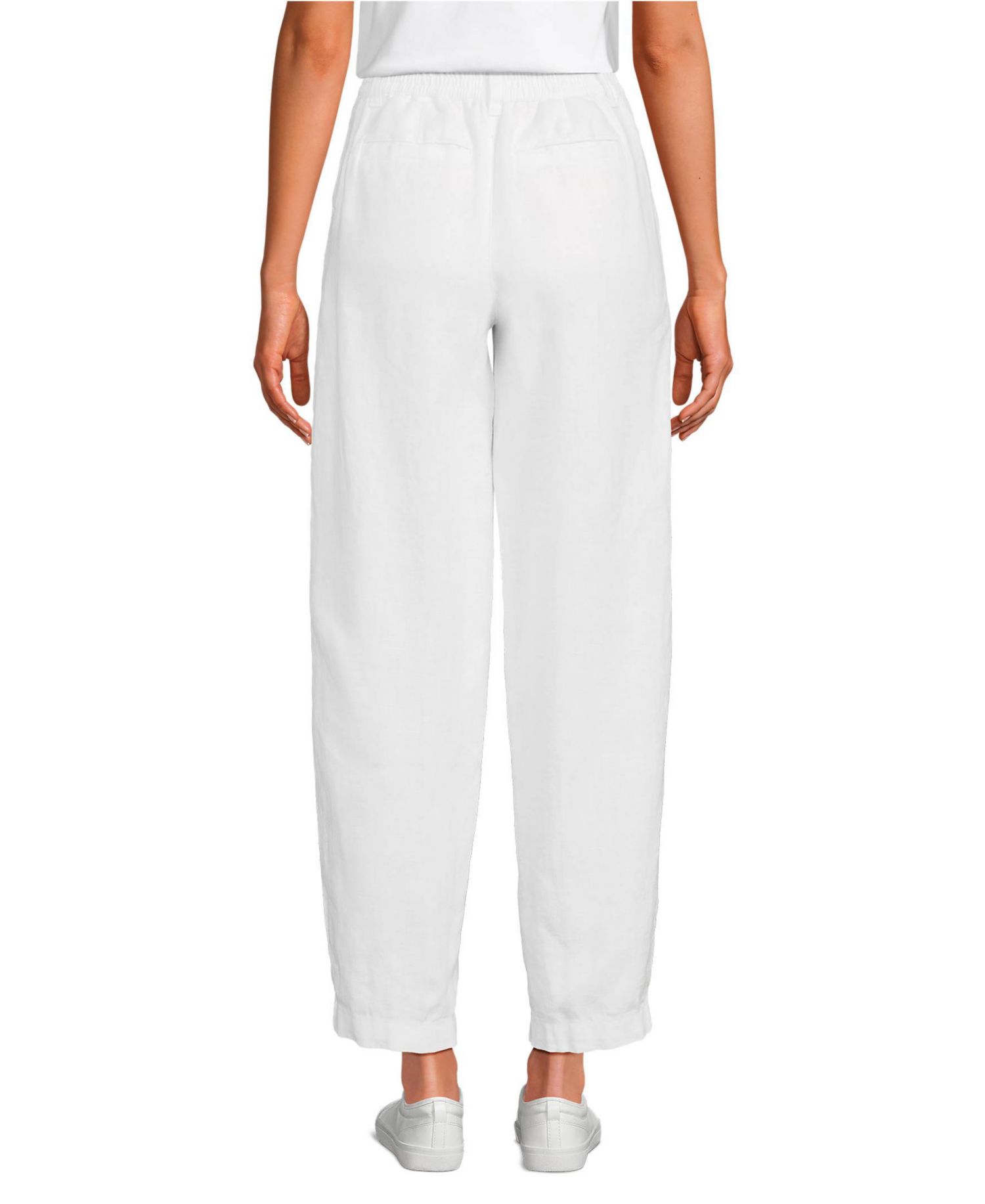 Women's Linen High Rise Pleated Barrel Leg Ankle Pants