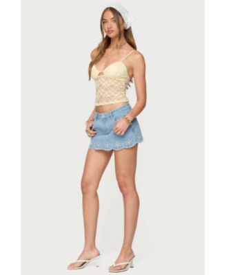 Women's Eyelet Scallop Denim Mini Skort