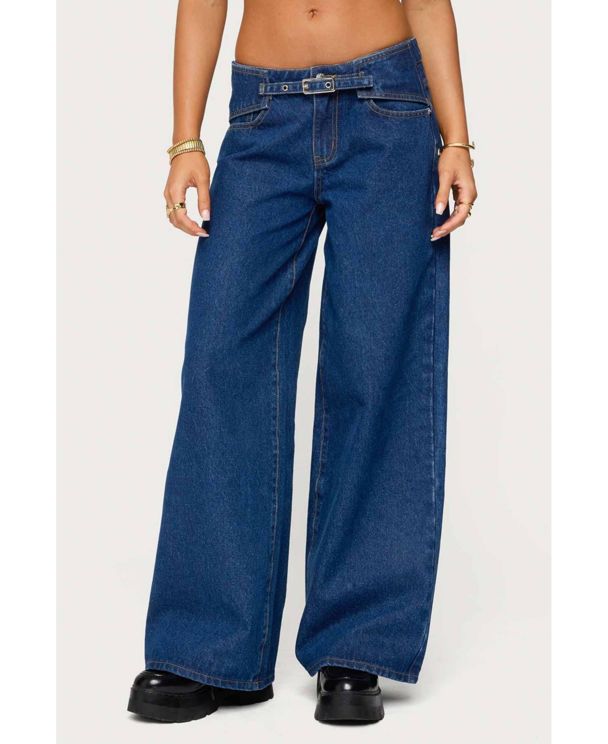 Women's Edie Belt Detail Low Rise Jeans - Blue