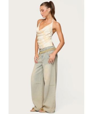 Womens Reid Backless Sequin Cowl Neck Top