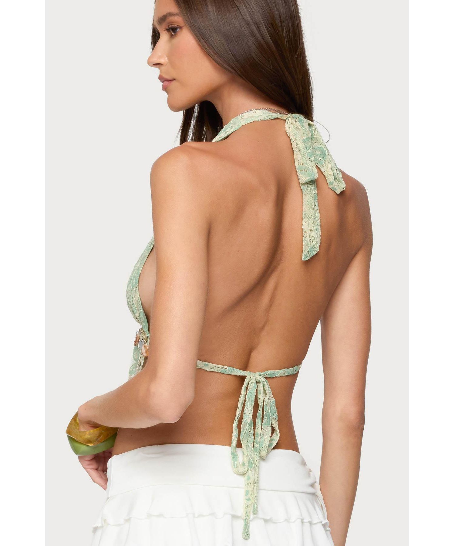 Women's Lace Split Front Backless Top