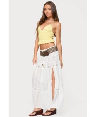 Womens Evy Embroidered Peplum Scrunch Top