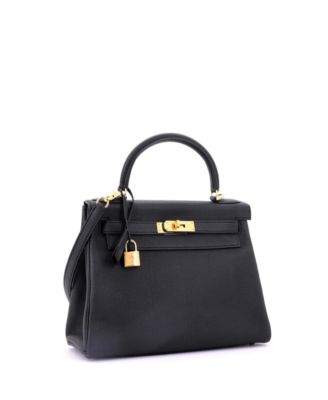 Pre-Owned Hermes Kelly 28 Handbag Black Togo with Gold Hardware