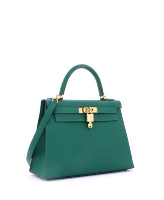 Pre-Owned Hermes Kelly 28 Handbag Green Epsom with Gold Hardware