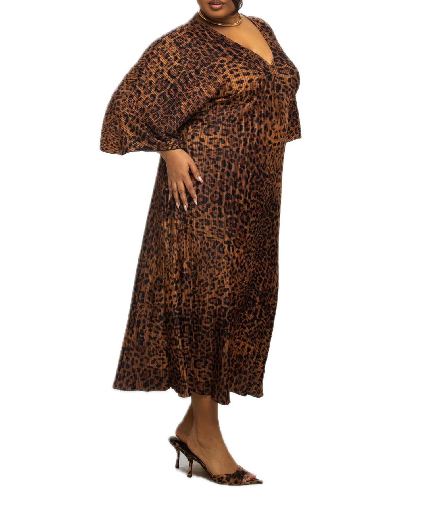 Women's Leopard Print Midi Dress