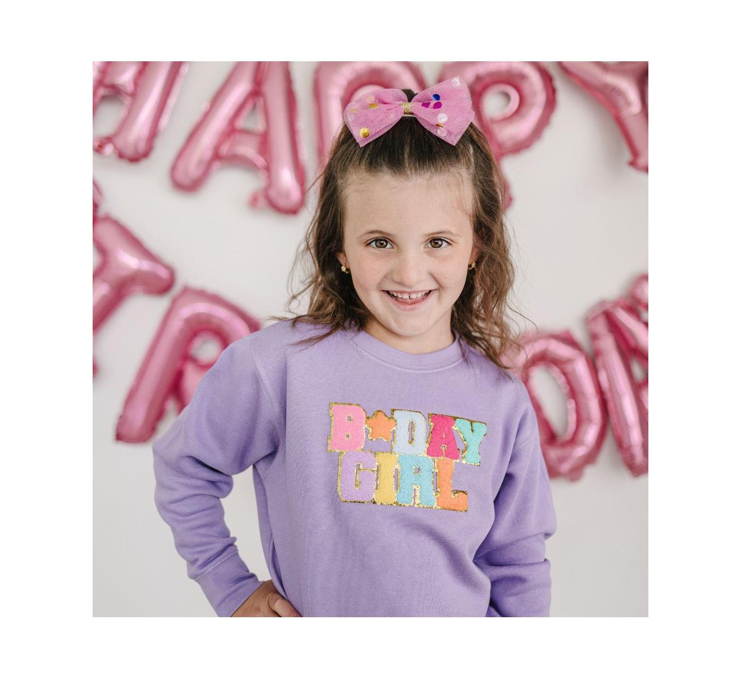 Толстовка Sweet Wink Birthday Girl Patch для девочек, цвет: Лавандовый — фото 4