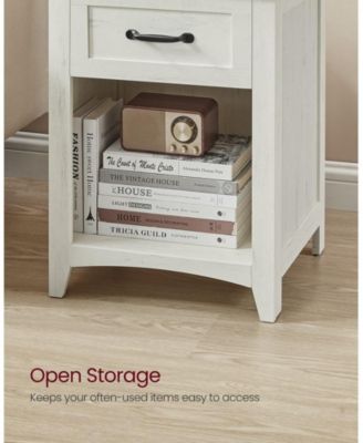 Farmhouse Nightstand with Drawer, Shelf, and Charging Station, Set of Bedside Tables