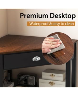 Corner Wooden Computer Desk for Home Office or Study, Compact Laptop Workstation