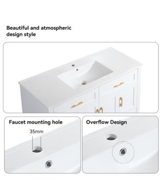 48" White Vanity with Ceramic Sink Combo, 4 Soft-Close Doors & 4 Drawers, Elegant Storage Unit