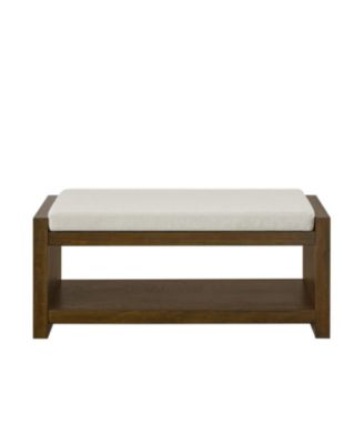 40" Beige Bench with Shoe Rack & Removable Cushion