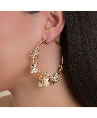 Floral Hoop Earrings in Gold