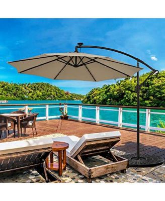 10 Feet 360° Rotation Solar Powered LED Patio Offset Umbrella without Weight Base