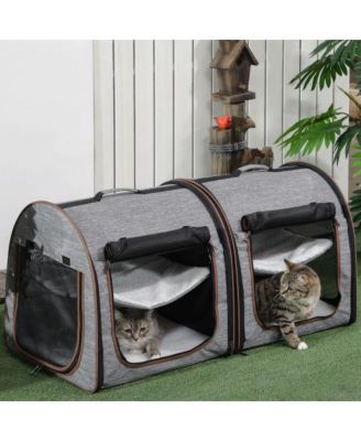 39" Portable Soft-Sided Pet Cat Carrier with Two Compartments, Soft Cushions & Storage Bag, Grey